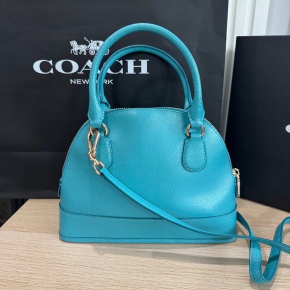 Coach Mini Cora Domed Blue Turquoise Leather Satchel Crossbody Bag F34090 - Picture 3 of 13